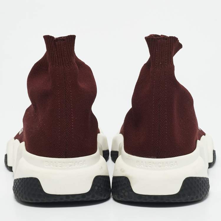 Pre Owned Balenciaga Burgundy Knit Fabric Speed Trainer Slip On Sneakers Size 39
