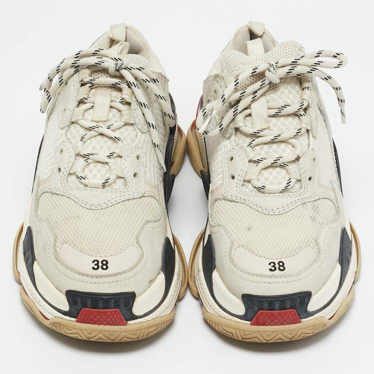 Pre Owned Balenciaga Grey Mesh and Nubuck Leather Triple S Clear Low Top Sneakers Size 38