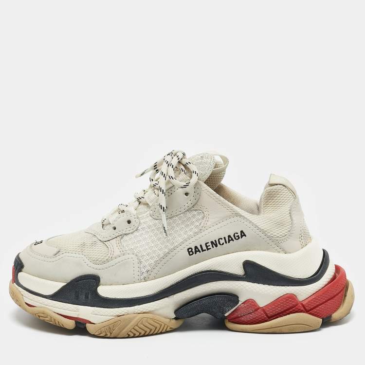 Pre Owned Balenciaga Grey Mesh and Nubuck Leather Triple S Clear Low Top Sneakers Size 38