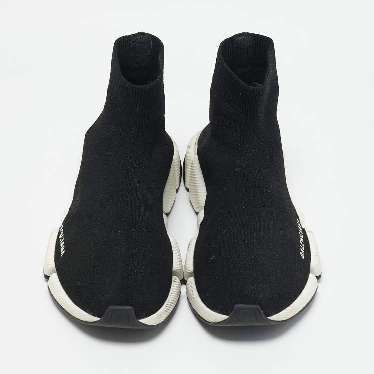 Pre Owned Balenciaga Black Knit Fabric Speed High Top Sneakers Size 39
