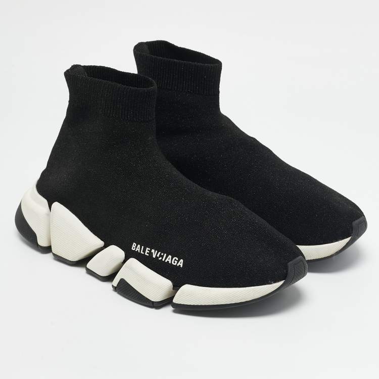 Pre Owned Balenciaga Black Knit Fabric Speed High Top Sneakers Size 39