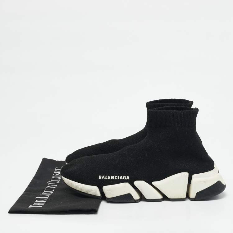 Pre Owned Balenciaga Black Knit Fabric Speed High Top Sneakers Size 39