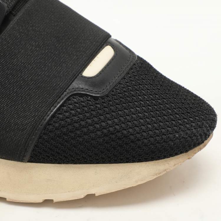 Pre Owned Balenciaga Black Leather and Mesh Race Runner Low Top Sneakers Size 36