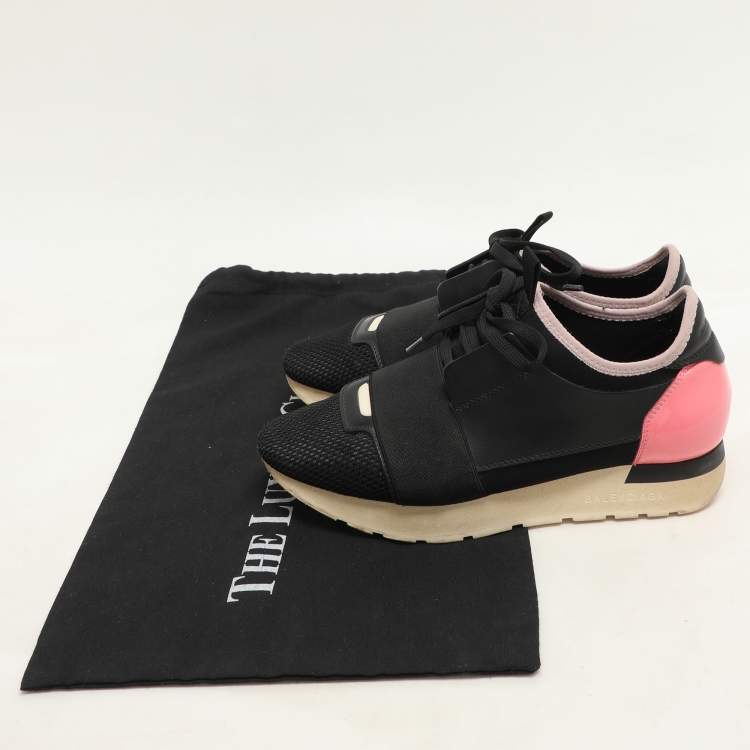 Pre Owned Balenciaga Black Leather and Mesh Race Runner Low Top Sneakers Size 36