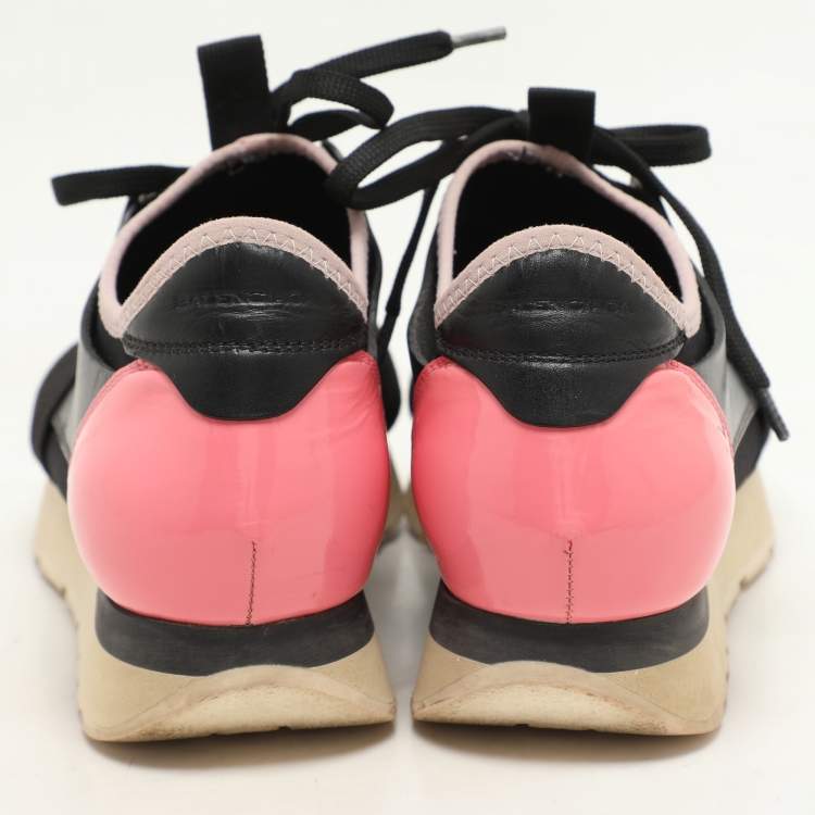 Pre Owned Balenciaga Black Leather and Mesh Race Runner Low Top Sneakers Size 36