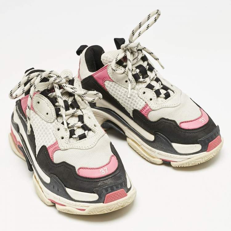 Pre Owned Balenciaga Multicolor Mesh and Nubuck Leather Triple S Sneakers Size 37