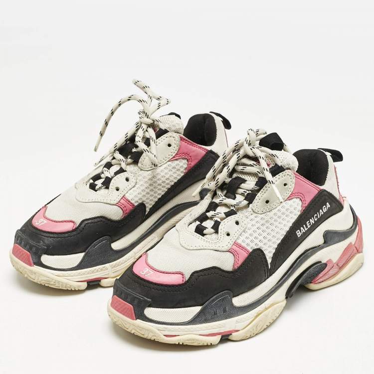 Pre Owned Balenciaga Multicolor Mesh and Nubuck Leather Triple S Sneakers Size 37