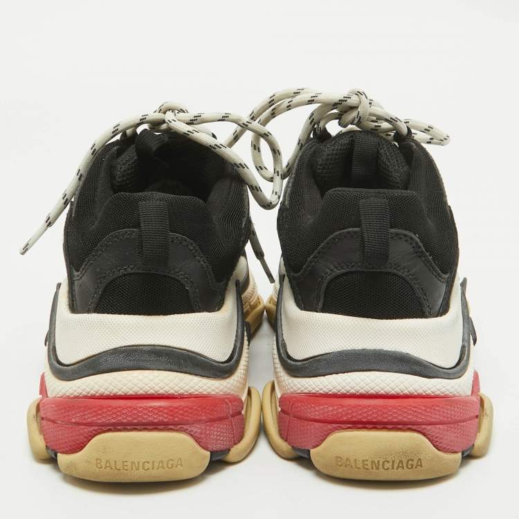 Pre Owned Balenciaga Black Faux Leather and Mesh Triple S Sneakers Size 38
