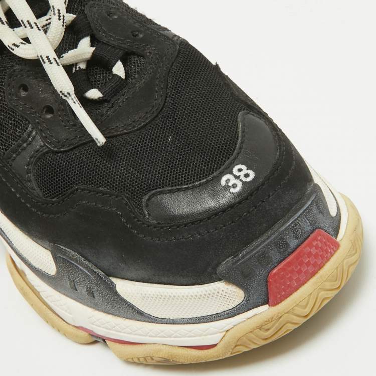 Pre Owned Balenciaga Black Faux Leather and Mesh Triple S Sneakers Size 38