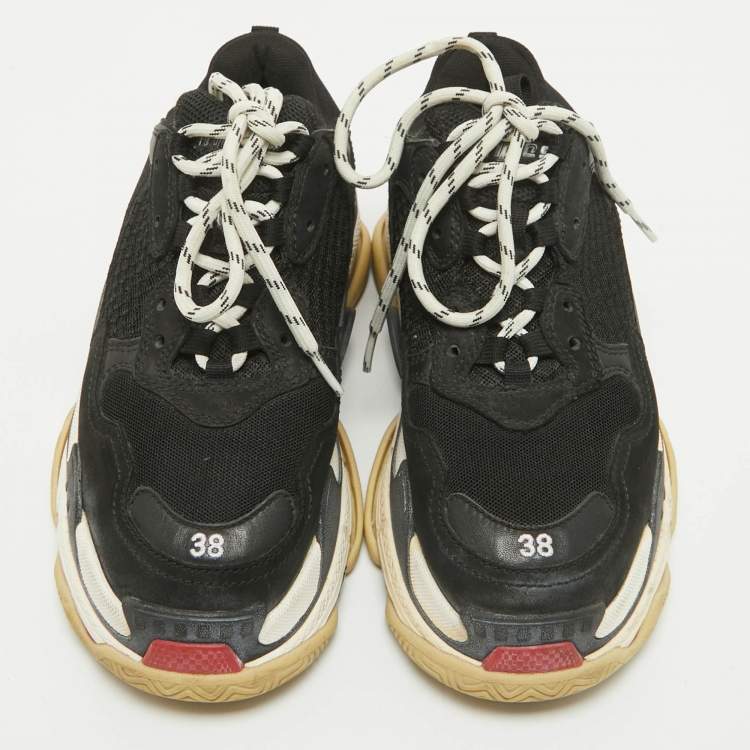 Pre Owned Balenciaga Black Faux Leather and Mesh Triple S Sneakers Size 38