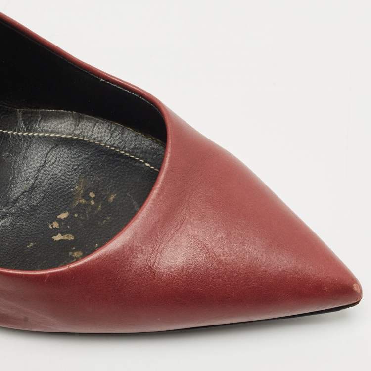 Pre Owned Balenciaga Burgundy Leather Studded Pointed Toe Ankle Wrap Pumps Size 40