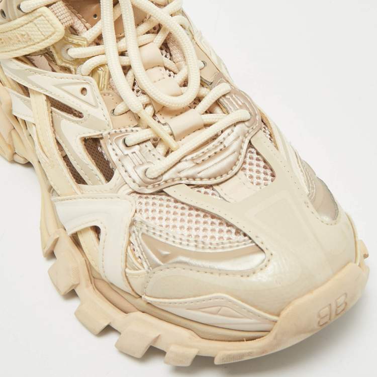 Pre Owned Balenciaga Beige Faux Leather and Mesh Track 2 Low Top Sneakers Size 38