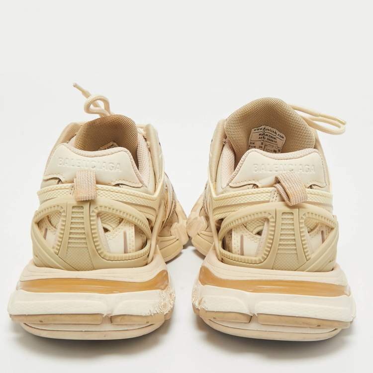 Pre Owned Balenciaga Beige Faux Leather and Mesh Track 2 Low Top Sneakers Size 38