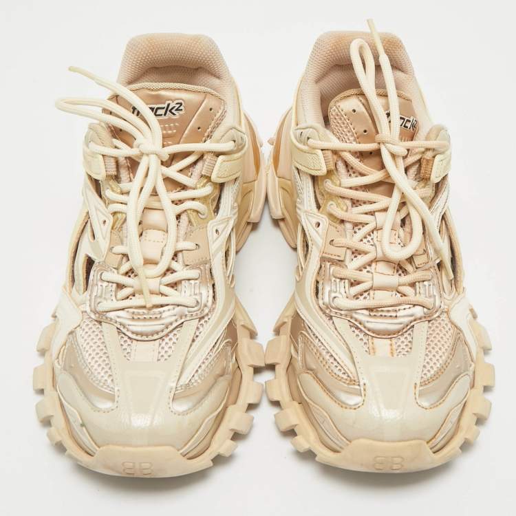 Pre Owned Balenciaga Beige Faux Leather and Mesh Track 2 Low Top Sneakers Size 38
