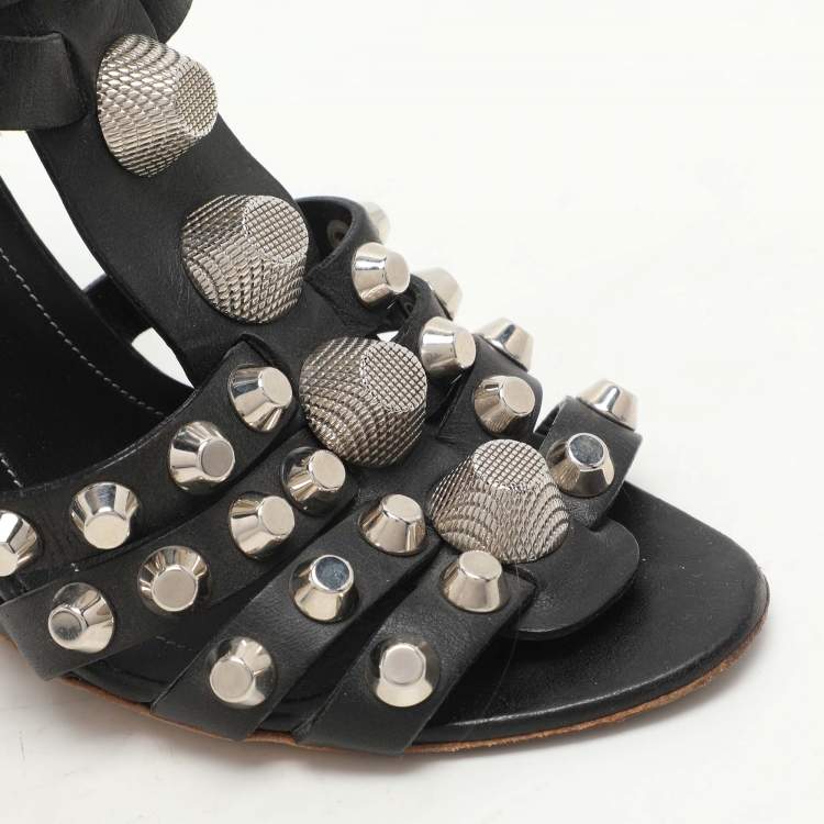 Pre Owned Balenciaga Black Leather Arena Wedge Sandals Size 35