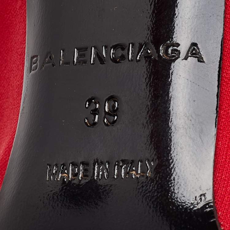 Pre Owned Balenciaga Red Stretch Fabric Knife Pointed Toe Sock Mid Calf Boots Size 39