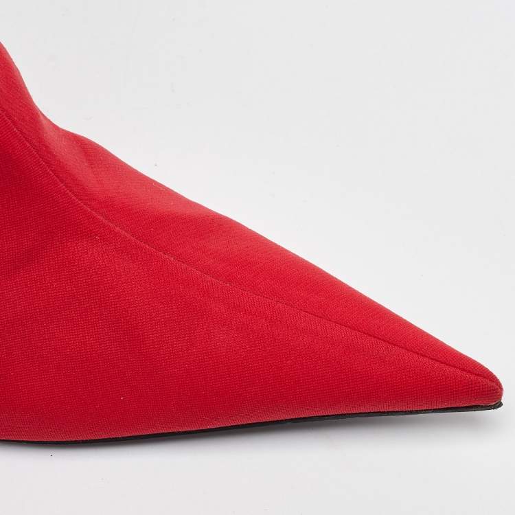 Pre Owned Balenciaga Red Stretch Fabric Knife Pointed Toe Sock Mid Calf Boots Size 39