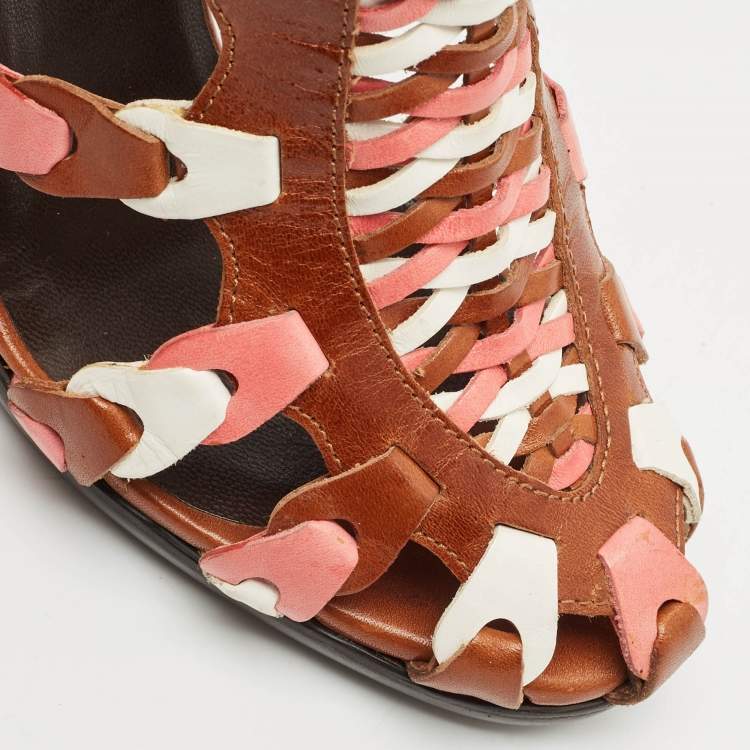 Pre Owned Balenciaga Multicolor Woven Leather Ankle Strap Sandals Size 41