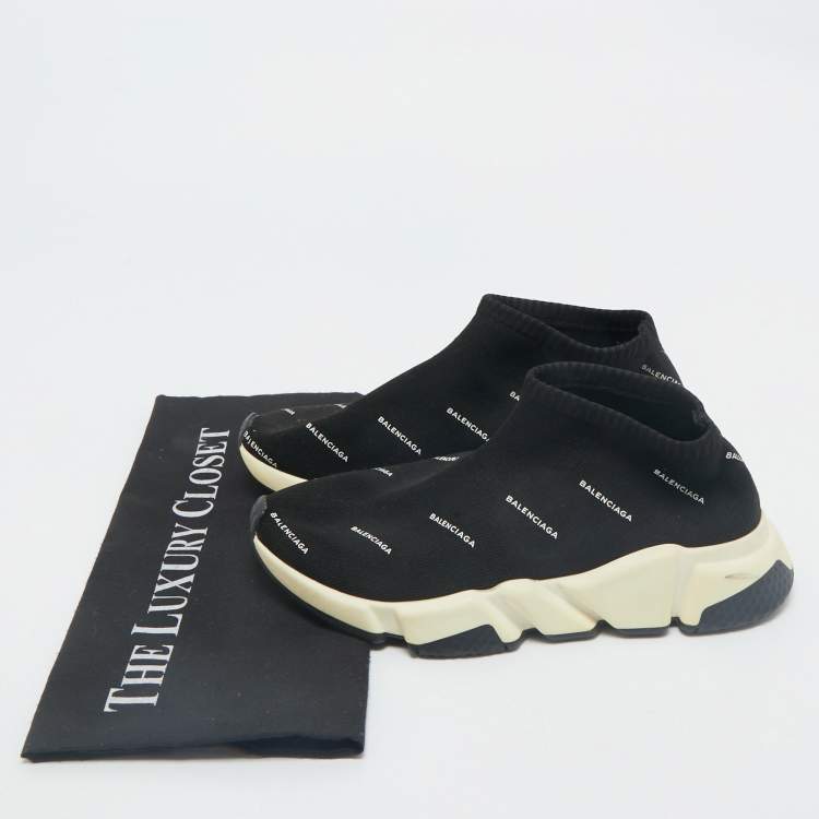 Pre Owned Balenciaga Black Knit Fabric Speed Trainer Sneakers Size 37