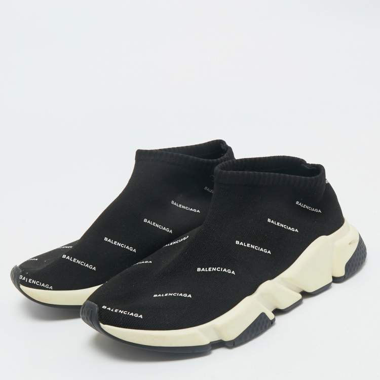 Pre Owned Balenciaga Black Knit Fabric Speed Trainer Sneakers Size 37