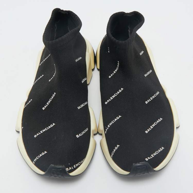 Pre Owned Balenciaga Black Knit Fabric Speed Trainer Sneakers Size 37