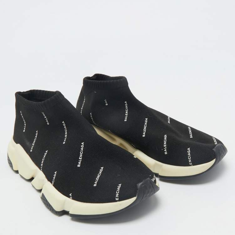 Pre Owned Balenciaga Black Knit Fabric Speed Trainer Sneakers Size 37