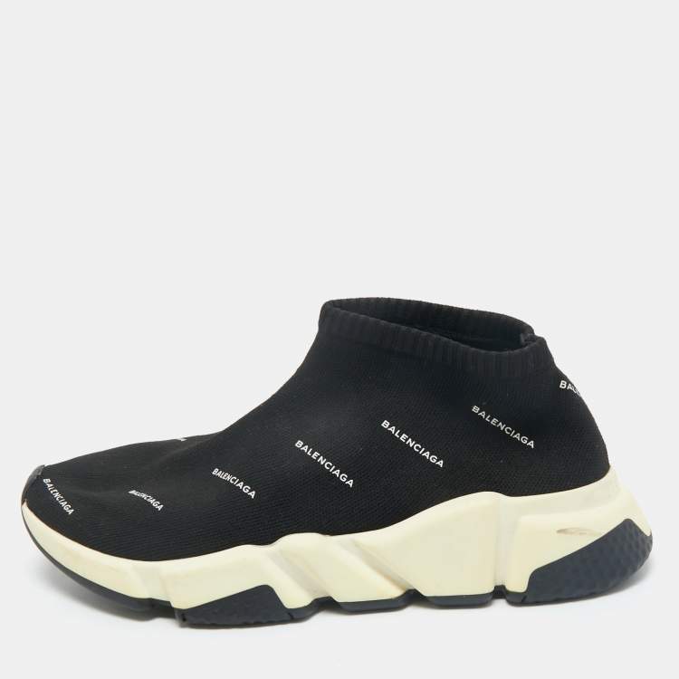 Pre Owned Balenciaga Black Knit Fabric Speed Trainer Sneakers Size 37