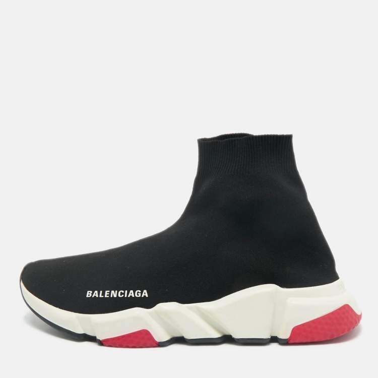 Pre Owned Balenciaga Black  Knit Fabric Speed Trainer High Top Sneakers Size 41