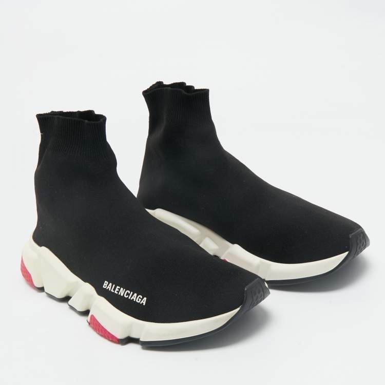 Pre Owned Balenciaga Black  Knit Fabric Speed Trainer High Top Sneakers Size 41