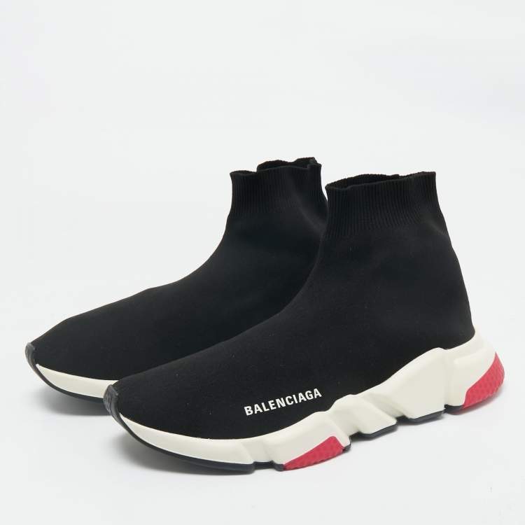 Pre Owned Balenciaga Black  Knit Fabric Speed Trainer High Top Sneakers Size 41