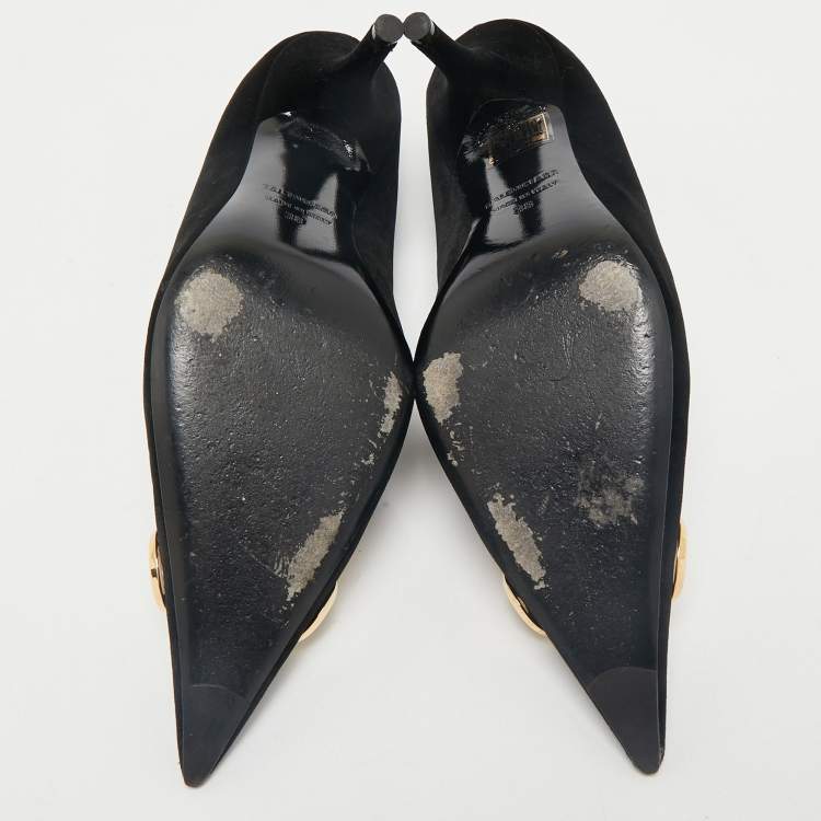 Pre Owned Balenciaga Black Velvet BB Pointed Toe Pumps Size 38