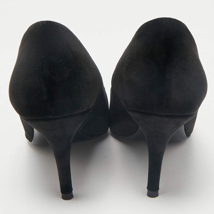Pre Owned Balenciaga Black Velvet BB Pointed Toe Pumps Size 38