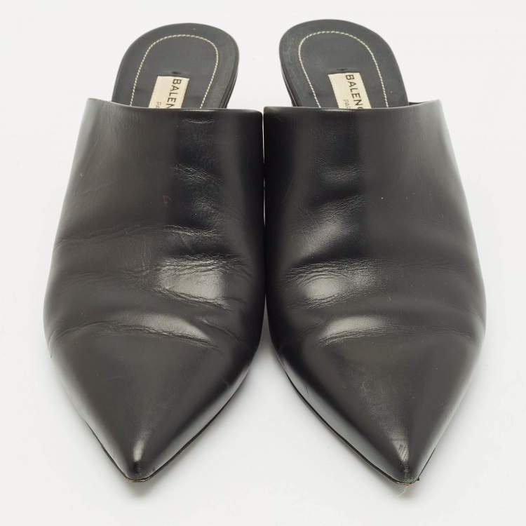 Pre Owned Balenciaga Black Leather Bistrot Mules Size 38