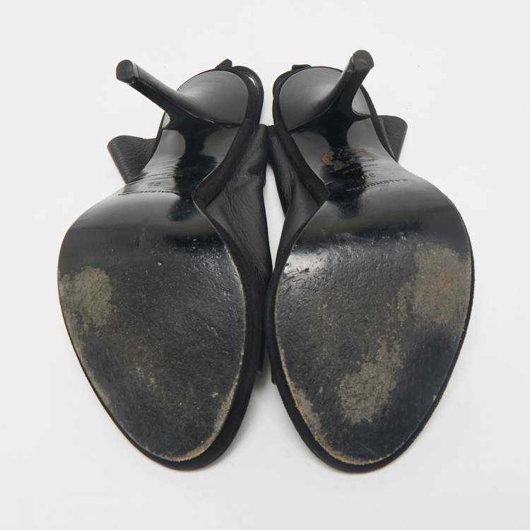 Pre Owned Balenciaga Black Leather Open Toe Glove Slingback Sandals Size 39