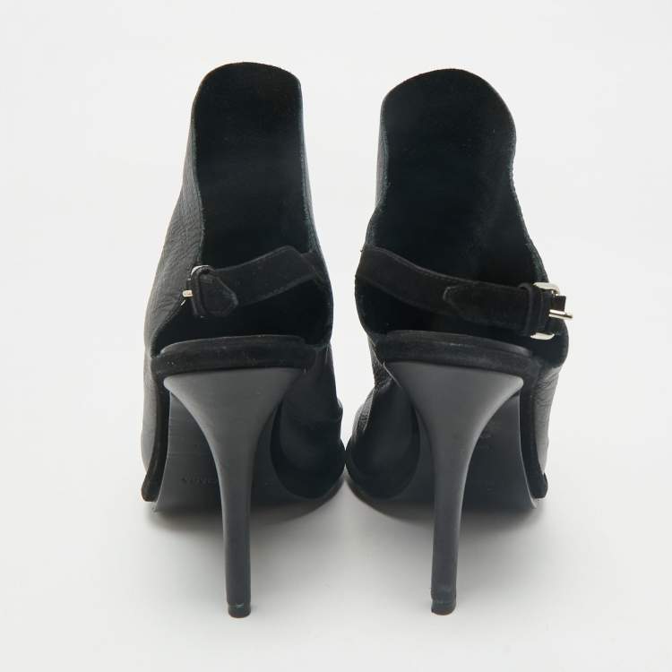 Pre Owned Balenciaga Black Leather Open Toe Glove Slingback Sandals Size 39
