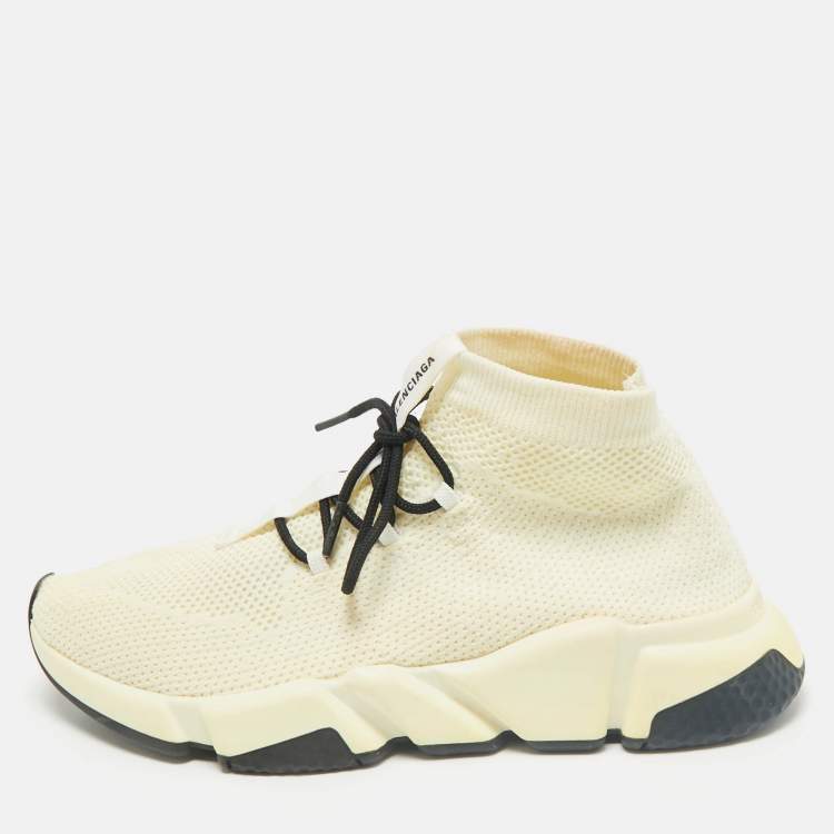 Pre Owned Balenciaga Cream Knit Fabric Speed Sock Lace Up Sneakers Size 39
