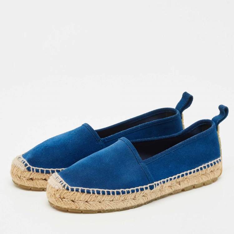 Pre Owned Balenciaga Blue Suede Espadrille Flats Size 40