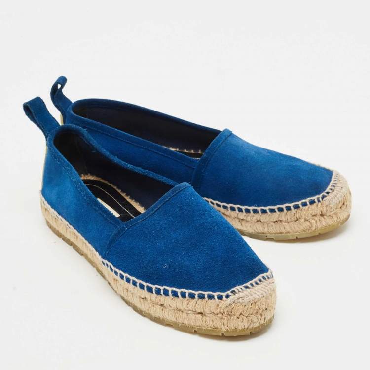 Pre Owned Balenciaga Blue Suede Espadrille Flats Size 38