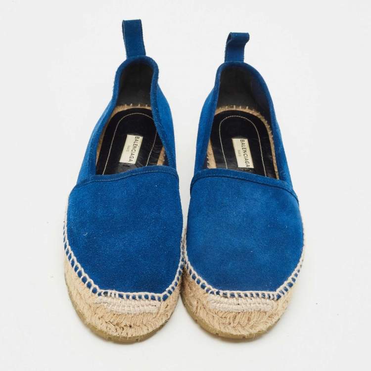Pre Owned Balenciaga Blue Suede Espadrille Flats Size 38