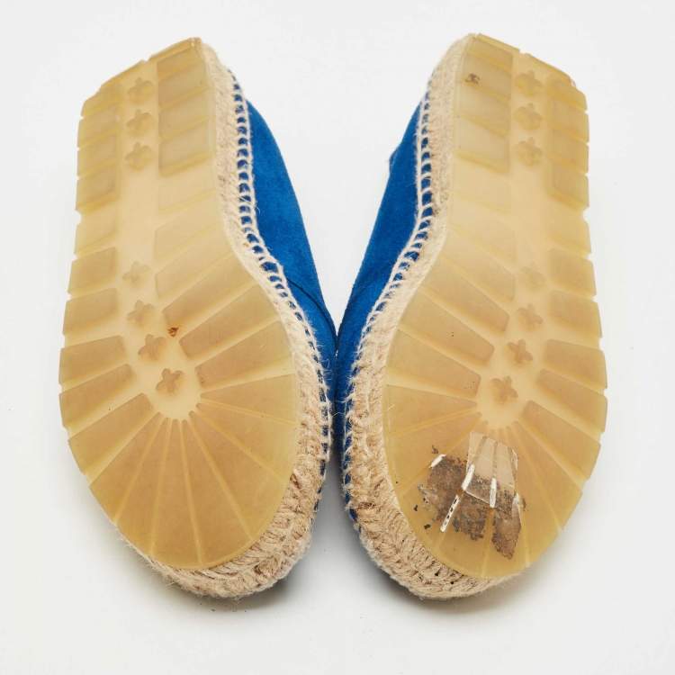 Pre Owned Balenciaga Blue Suede Espadrille Flats Size 38