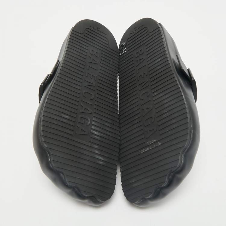 Pre Owned Balenciaga Black Leather Buckle Sunday Flat Mules Size 41