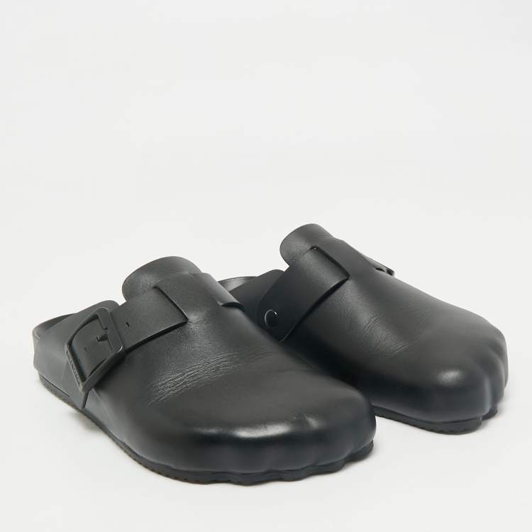 Pre Owned Balenciaga Black Leather Buckle Sunday Flat Mules Size 41