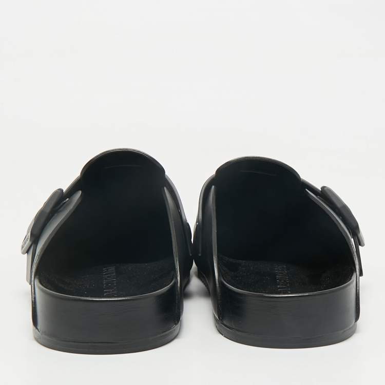 Pre Owned Balenciaga Black Leather Buckle Sunday Flat Mules Size 41
