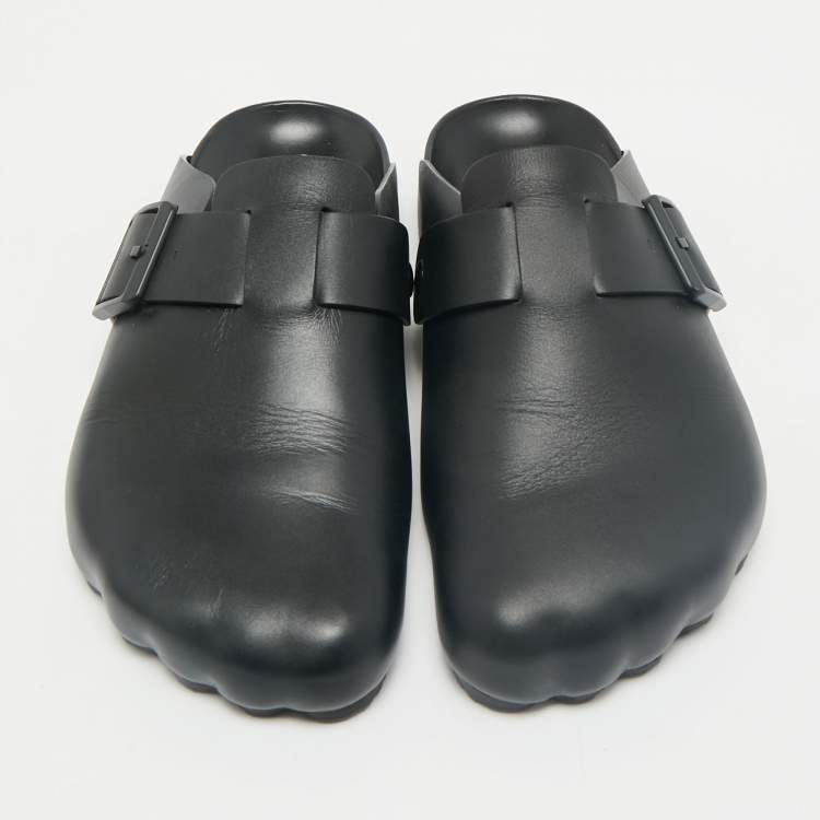 Pre Owned Balenciaga Black Leather Buckle Sunday Flat Mules Size 41