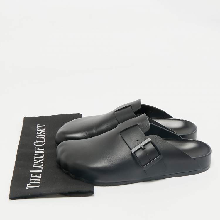 Pre Owned Balenciaga Black Leather Buckle Sunday Flat Mules Size 41