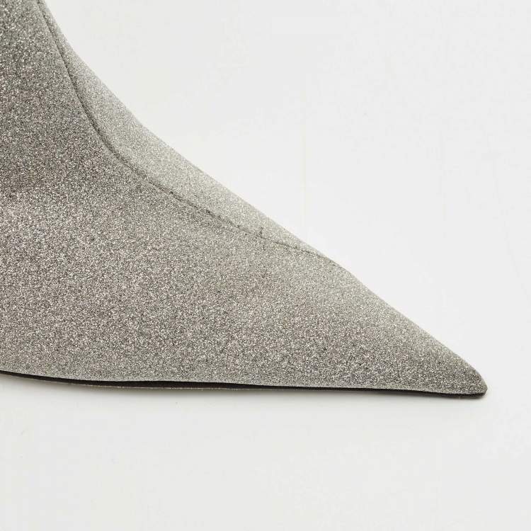 Pre Owned Balenciaga Silver Glitter Knife Pointed Toe Mid Calf Length Boots Size 39