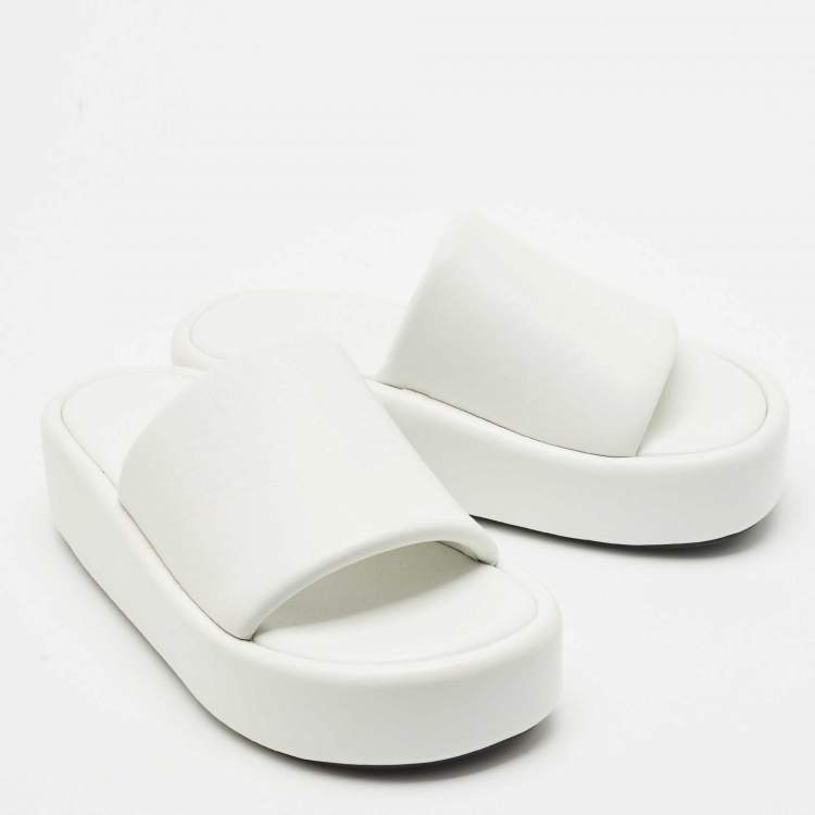 Pre Owned Balenciaga White Leather Rise Platform Slide Sandals Size 38