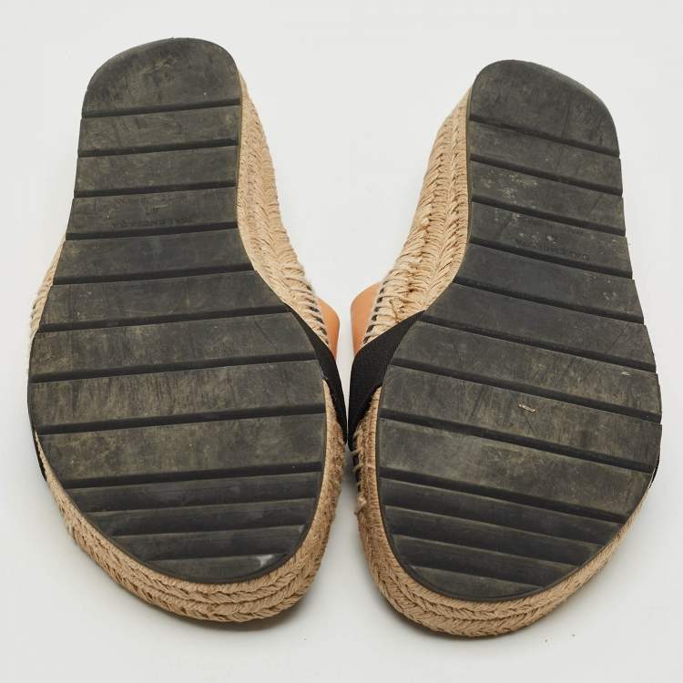 Pre Owned Balenciaga Peach/Black Leather and Elastic Espadrille Flats Size 41