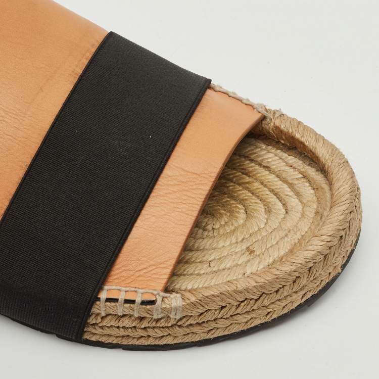 Pre Owned Balenciaga Peach/Black Leather and Elastic Espadrille Flats Size 41