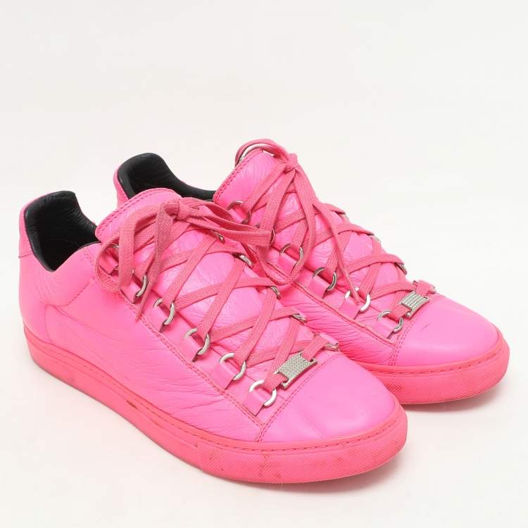Pre Owned Balenciaga Pink Leather Arena Low Top Sneakers Size 38
